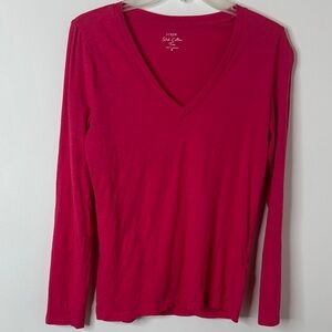 J. Crew Slub Cotton Tee Women's Pink V-Neck Long Sleeve Tee 100% Cotton